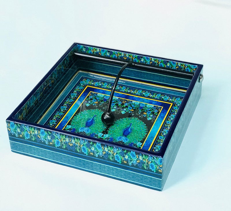DULI Peacock Design Napkin Holder | Engineered Wood with Digital Print & Water-Resistant Lacquer | Elegant Table Decor | 19 x 19 cm | Made in India (2 Peacock) - Image 5