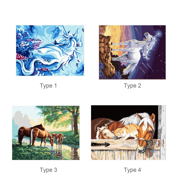 مجموعة لوحة زيتية ذاتية الصنع على قماش بحجم 16 × 20 بوصة، بالرسم حسب الأرقام، بنقطة فحص حصان، للبالغين والأطفال المبتدئين، للحرف اليدوية، وتزيين جدار المنزل، هدية بدون إطار - Image 2