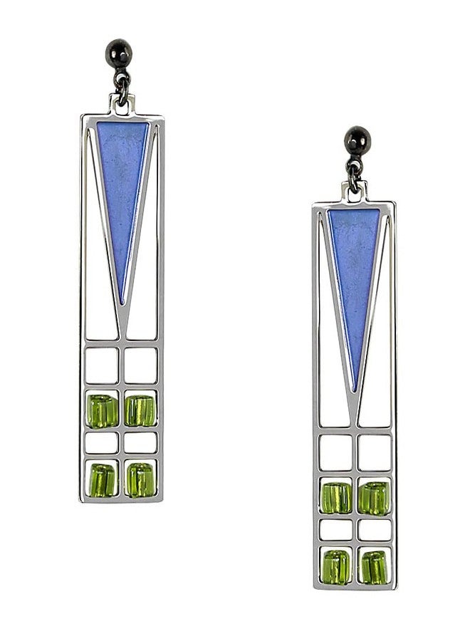 Frank Lloyd Wright Light Screen Blue Enamel Earrings - Image 1