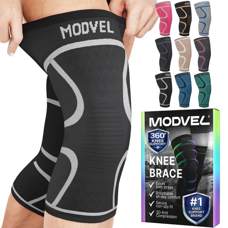 Modvel 2 Pack Knee Brace for Women Men Knee Support for Walking Knee Compression Sleeves for Pain Relief Knee Sleeves for Women Knee Sleeves for Men Knee Brace for Sports Workouts Arthritis - Image 2