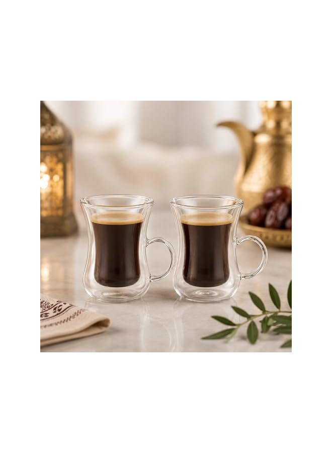 S-TOP Double Wall Glass Cups with Handle Set of 2, 100ml Clear Tea Coffee Glass Mugs, ??????? ??? Estikana, DH993 - Image 2