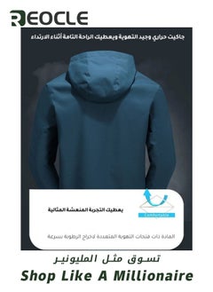 REOCLE Men's Outdoor Softshell Jacket Waterproof Breathable Hoodie Fleece Softshell Coat for Outdoors Running Cycling Hiking Climbing Blue  - Image 5