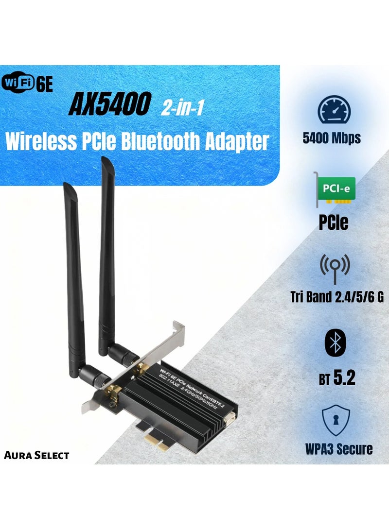  أورا سيليكت مهايئ PCIe WiFi Bluetooth - 5400 ميجابت في الثانية ثلاثي النطاق 6 جيجا هرتز/5 جيجا هرتز/2.4 جيجا هرتز مستقبل خارجي للشبكة اللاسلكية، OFDMA، MU-MIMO، بلوتوث 5.2، يدعم نظام التشغيل Windows 10/11 64 بت - Image 1