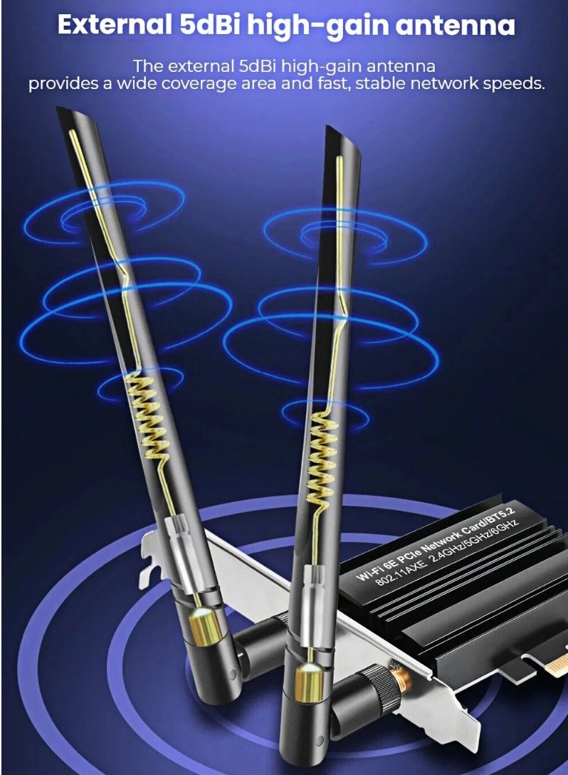  أورا سيليكت مهايئ PCIe WiFi Bluetooth - 5400 ميجابت في الثانية ثلاثي النطاق 6 جيجا هرتز/5 جيجا هرتز/2.4 جيجا هرتز مستقبل خارجي للشبكة اللاسلكية، OFDMA، MU-MIMO، بلوتوث 5.2، يدعم نظام التشغيل Windows 10/11 64 بت - Image 5