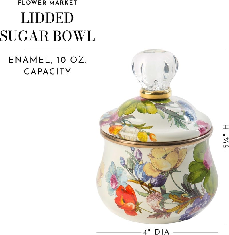 mackenzie childs وعاء سكر صغير مزود بغطاء من ماكنزي تشايلدز سعة 10 أونصات سوق الزهور البيضاء - Image 4