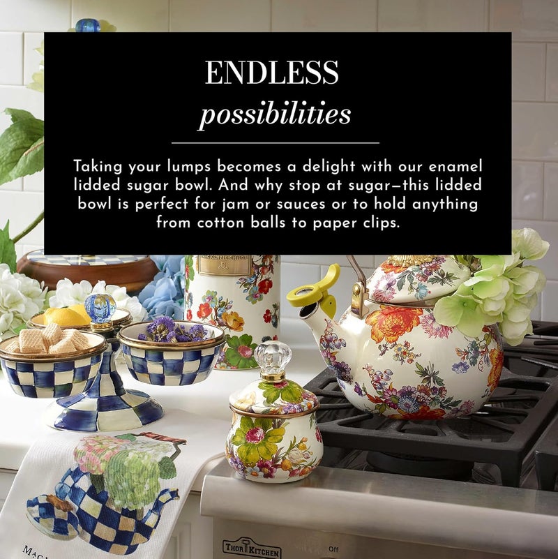 mackenzie childs وعاء سكر صغير مزود بغطاء من ماكنزي تشايلدز سعة 10 أونصات سوق الزهور البيضاء - Image 2