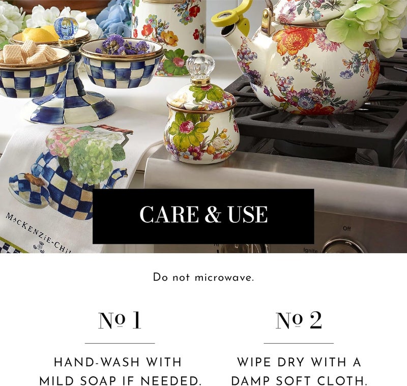 mackenzie childs وعاء سكر صغير مزود بغطاء من ماكنزي تشايلدز سعة 10 أونصات سوق الزهور البيضاء - Image 5