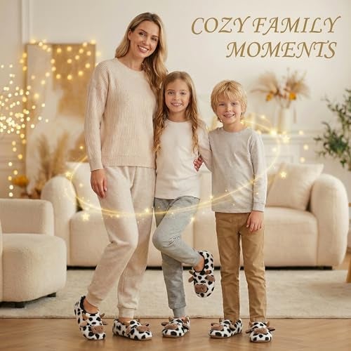 cosyone1997 Cow Slippers for Big Kids Soft Sole Indoor, Cute Animal Fuzzy House Slippers, Size 4–6 - Image 3