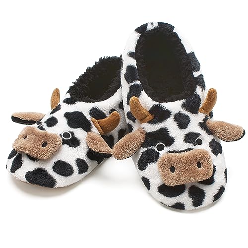 cosyone1997 Cow Slippers for Big Kids Soft Sole Indoor, Cute Animal Fuzzy House Slippers, Size 4–6 - Image 1