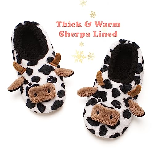 cosyone1997 Cow Slippers for Big Kids Soft Sole Indoor, Cute Animal Fuzzy House Slippers, Size 4–6 - Image 4