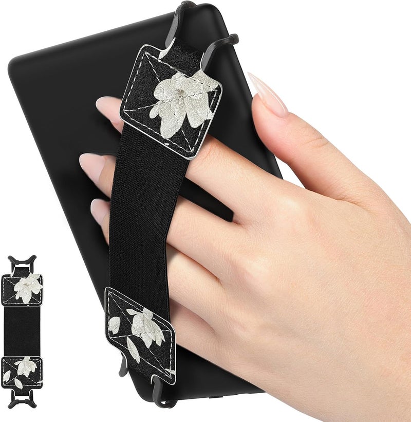 MoKo Security Hand-Strap for 6-8" Kindle eReaderFire Tablet, Kindle/Kobo/Voyaga/Lenovo/Sony E-Book Tablet, Elastic Versatile Hand Strap Lightweight Finger Grip Holder, Black Belt - Image 1