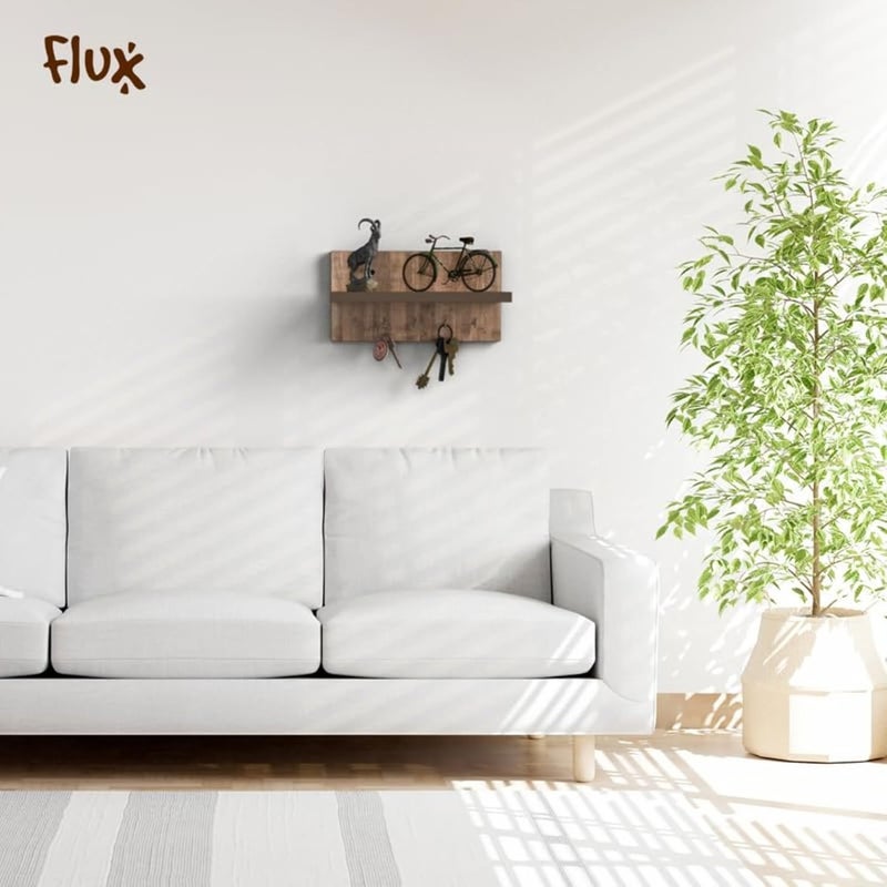 Flux flux Wooden Display Shelves Shelf, Trophies Plant Stand with Hooks for Wall, floting Wall Mounted Shelf Multipurpose Rack,showpiece Stand for Living Room,Lobby Decoration (Rosewood Rectangular)  - Image 2