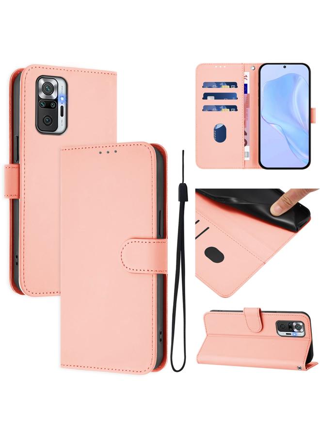 erorex Case For Redmi Note 10 Pro 4G / 10 Pro Max Skin Feel Solid Color Leather Phone Case with Lanyard - Image 1
