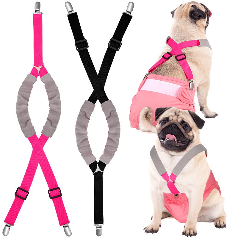 Saintrygo 2 Pcs Dog Suspenders for Diapers Female Male Belly Bands Canine Harness Keep Diaper on Your Pet for Small Medium and Large Dogs(Black, Pink,Small) - Image 1