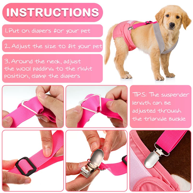 Saintrygo 2 Pcs Dog Suspenders for Diapers Female Male Belly Bands Canine Harness Keep Diaper on Your Pet for Small Medium and Large Dogs(Black, Pink,Small) - Image 5