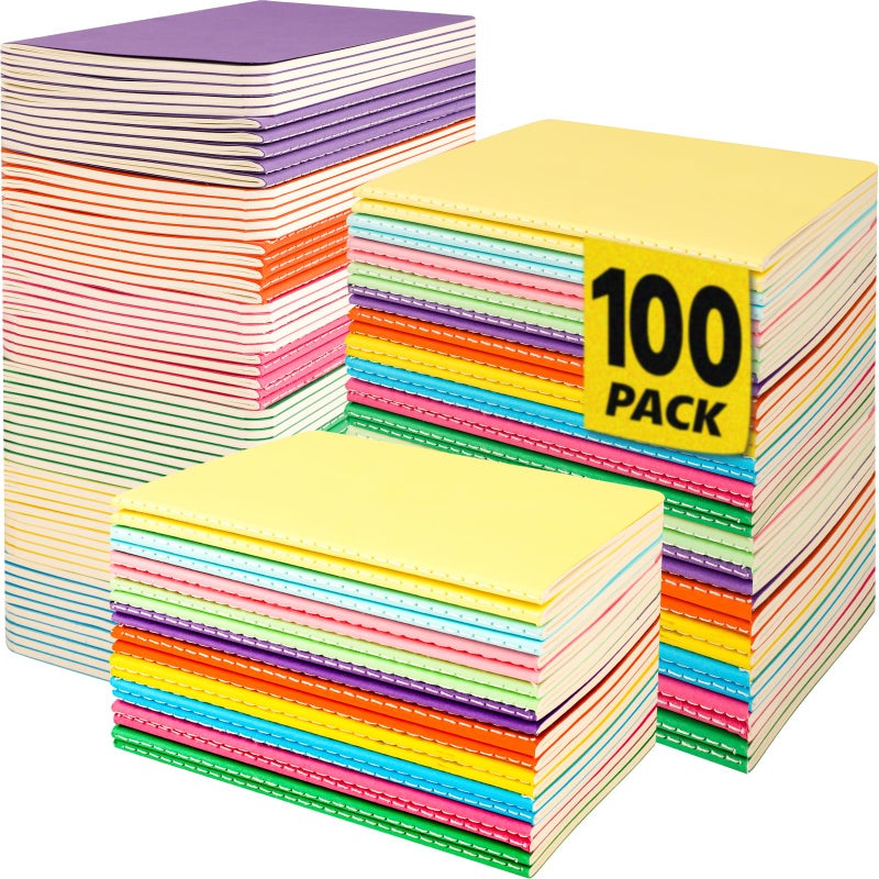 YesBes 100 Pack Small Lined Notepads Bulk, Mini Journal Pocket Notebooks Set 3.5 Inch x 5.5 Inch, Colored Cover Notebook Wide Ruled, 10 Colors 24 Sheets (48 Pages) for Traveler, Students, School Supplies - Image 1