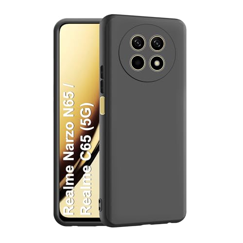 CEDO Back Cover for Realme Narzo N65 / Realme C65 (5G) | Camera Bump Protection & Inner Velvet Fabric Lining | Ultra Slim Matte Soft Rubberised Case Cover (Black) - Image 1
