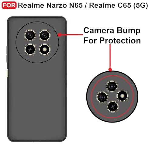 CEDO Back Cover for Realme Narzo N65 / Realme C65 (5G) | Camera Bump Protection & Inner Velvet Fabric Lining | Ultra Slim Matte Soft Rubberised Case Cover (Black) - Image 3