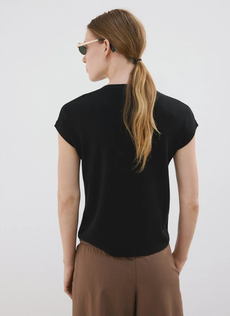 MANGO Short-Sleeved Knitted Cotton Sweater