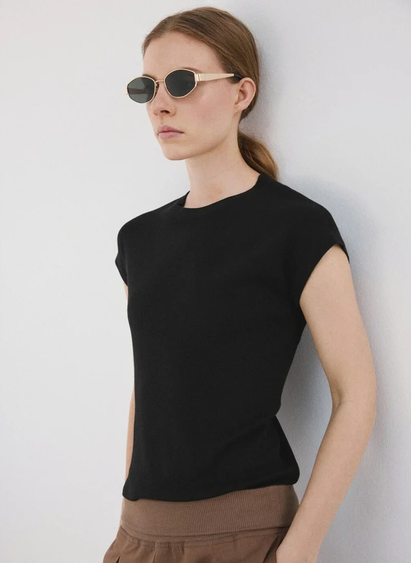 MANGO Short-Sleeved Knitted Cotton Sweater