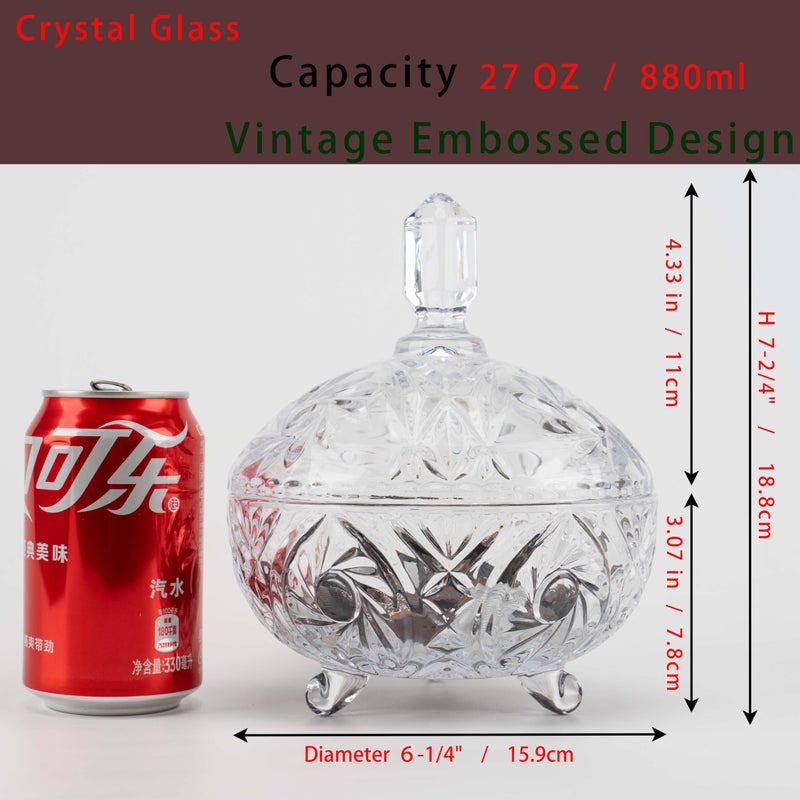 Cystone 27oz Large Glass Candy Dish with Lid, Crystal Candy Bowl, Embossed Decorative Storage Jar for Office Desk, Jewelry Box, Biscuit, Christmas, Wedding, Birthday Gift - Image 2