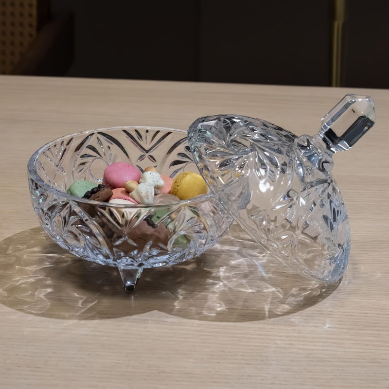 Cystone 27oz Large Glass Candy Dish with Lid, Crystal Candy Bowl, Embossed Decorative Storage Jar for Office Desk, Jewelry Box, Biscuit, Christmas, Wedding, Birthday Gift - Image 3