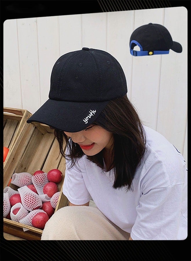 Joychic Korean Version Women Men Versatile Baseball Cap Spring Summer Autumn Smile Design Adjustable Sun Protection  Hat Suitable for Daily Outdoor Sports Black  - Image 1
