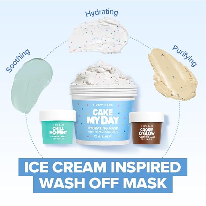 I DEW CARE مجموعة ماسك الوجه القابل للغسل من I DEW CARE - Sundae Scoop | مجموعة العناية بالبشرة للفتيات والمراهقات، مجموعة ماسكات الوجه، مرطبة ومهدئة، مرطبة، حمض الهيالورونيك، صغيرة للسفر، هدايا للجراب، هدايا للفتيات المراهقات - Image 5