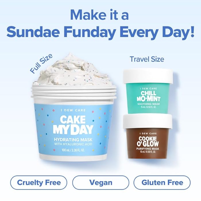 I DEW CARE مجموعة ماسك الوجه القابل للغسل من I DEW CARE - Sundae Scoop | مجموعة العناية بالبشرة للفتيات والمراهقات، مجموعة ماسكات الوجه، مرطبة ومهدئة، مرطبة، حمض الهيالورونيك، صغيرة للسفر، هدايا للجراب، هدايا للفتيات المراهقات - Image 3