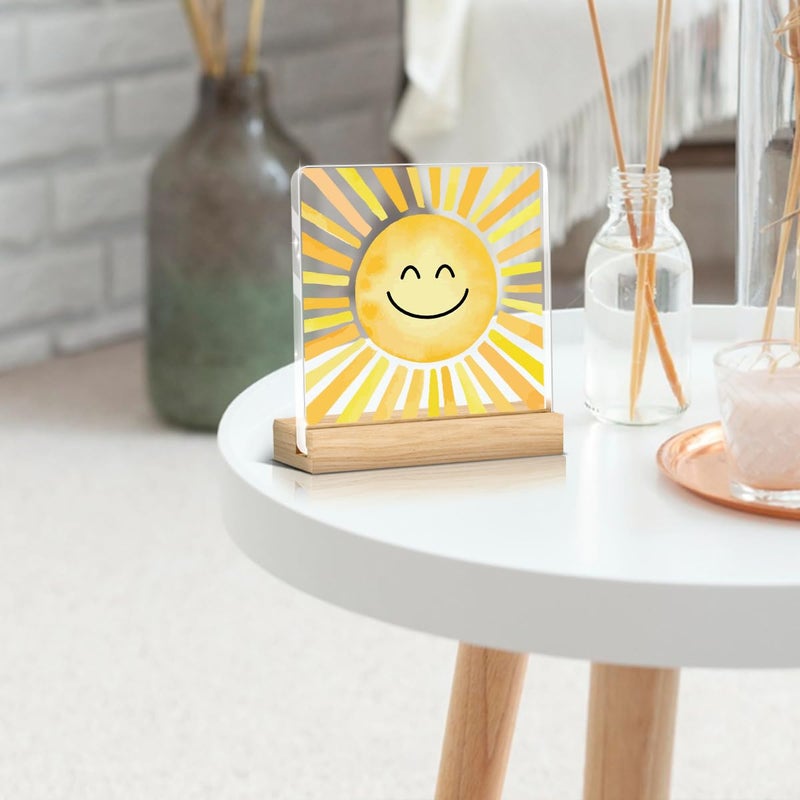 Woght Sunshine gifts Inspirational Sun Sunshine Acrylic Sign Desk Decor, Pop Smiles Rustic Farmhouse Wooden Block Sign Decorations for Home Office Girls Dorm Room Nursery Playroom Wall Tabletop Shelf Decor - Image 5