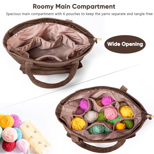 MYBAGZING Large Yarn Tote Organizer Corduroy Knitting Storage Holder for Yarn Hooks Accessories Portable Craft Carryall for Crocheting Lovers Mothers Day Gift - Image 3
