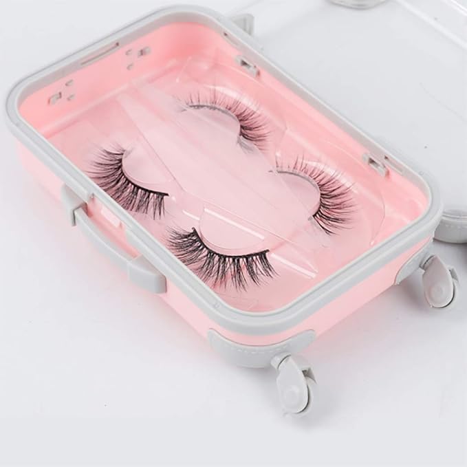Shrux Mini Suitcase Type beauty and Cosmetic Accessories and Girls Jewelry Storage Compat Box Eye Contact Lens Storage Plastic Box with Rolling Tyre Plastic Eyelash Packaging Box False Eyelash case - Image 4