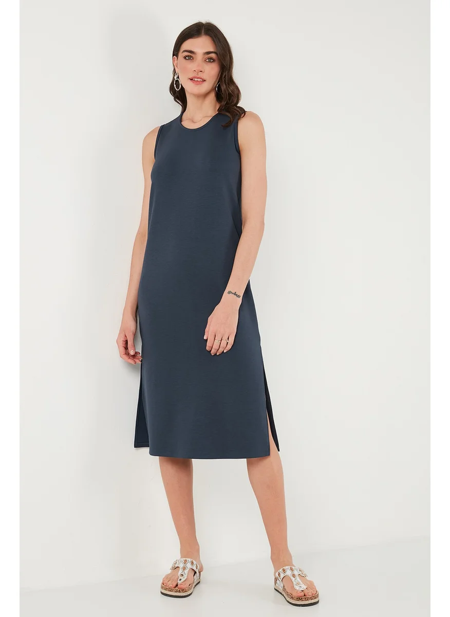 ليلا Regular Fit Crew Neck Slit Detail Basic Midi Dress Women's Dress 5866160