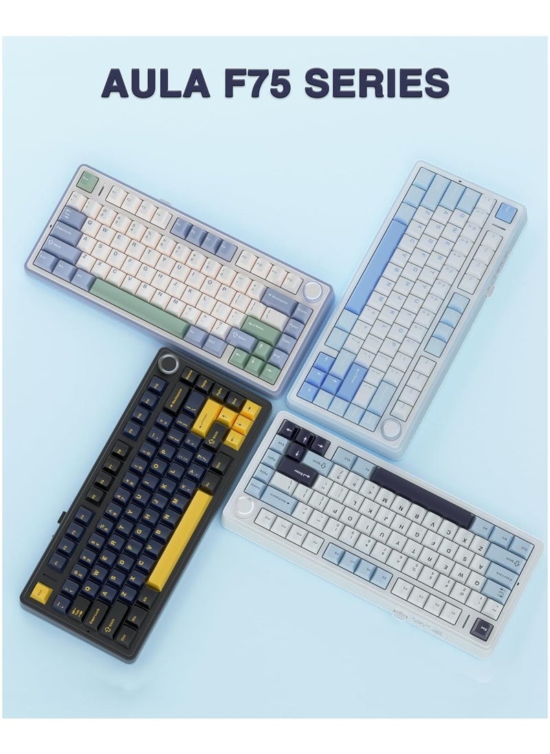 AULA - F75 75% Wireless Mechanical Keyboard,Gasket Hot Swappable Custom Keyboard,Pre-lubed Reaper Switches RGB Backlit Gaming Keyboard,2.4GHz/Type-C/BT5.0 Mechanical Keyboard - Image 1
