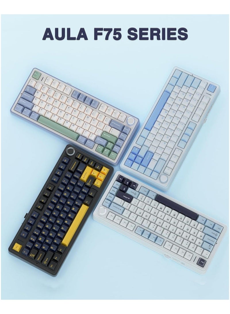 AULA لوحة مفاتيح ميكانيكية لاسلكية F75 بنسبة 75%، لوحة مفاتيح مخصصة قابلة للتبديل السريع، مفاتيح Reaper مسبقة التشحيم، لوحة مفاتيح ألعاب بإضاءة خلفية RGB، لوحة مفاتيح ميكانيكية 2.4 جيجا هرتز/Type-C/BT5.0 - Image 2