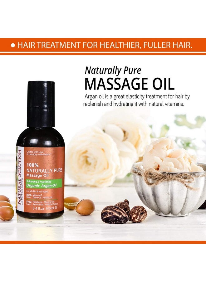 ناتشورال سلوشن - زيت تدليك نقي طبيعي 100% للعلاج العطري، تدليك مريح، زيت الأركان العضوي، زيت الجوجوبا وزيت الزيتون، فوائد العناية بالشعر والبشرة، تنعيم وترطيب، 3.4 أونصة زيتية 8606B - Image 1