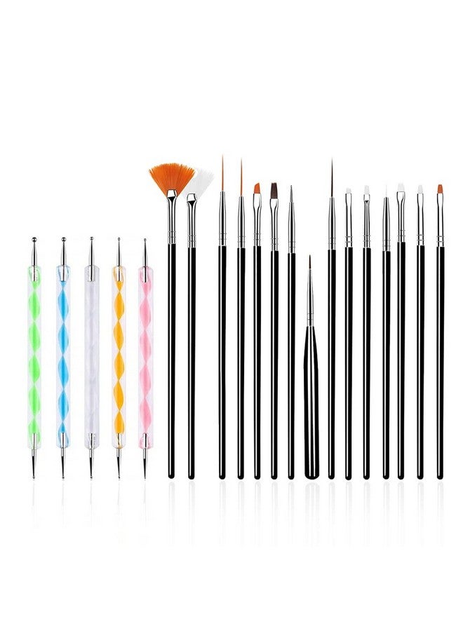 فلينجوي 20 قطعة من أدوات تصميم فن الأظافر، مجموعة 15 قطعة من فرش الرسم (أسود) مع 5 قطع من أقلام التنقيط - Image 1