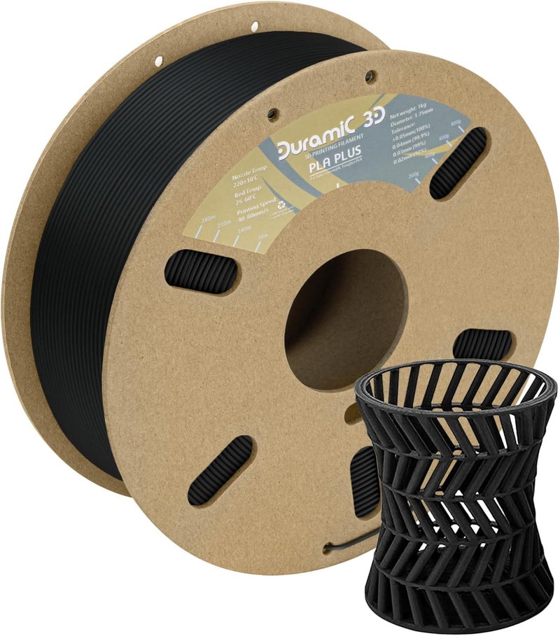 DURAMIC 3D PLA+ Filament 1.75mm 1Kg Black, PLA Plus Filament 1Kg Spool(2.2lbs) Tougher and Stronger, Dimensional Accuracy Probability +/- 0.02mm - Image 1