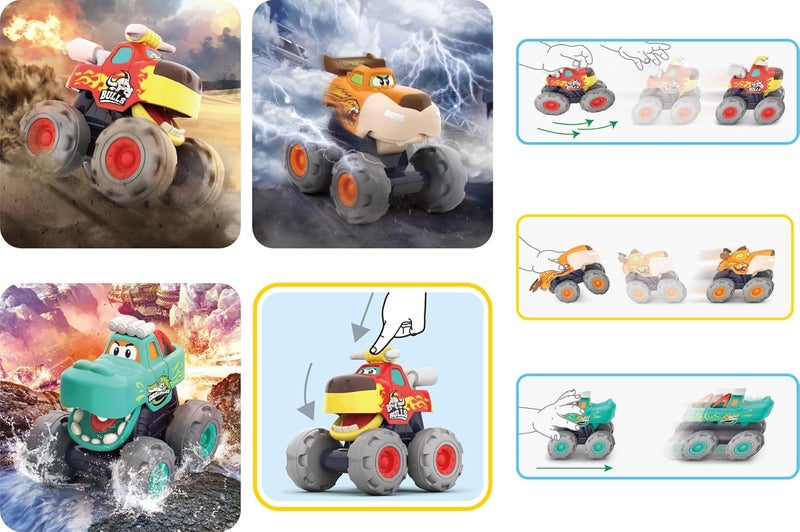 HOLA Monster Leopard Truck Toy for Toddlers – Friction Powered Push & Go Vehicle with Button-Activated Mouth Action – Fun Animal Truck for Boys & Girls 12 Months+ - Image 2