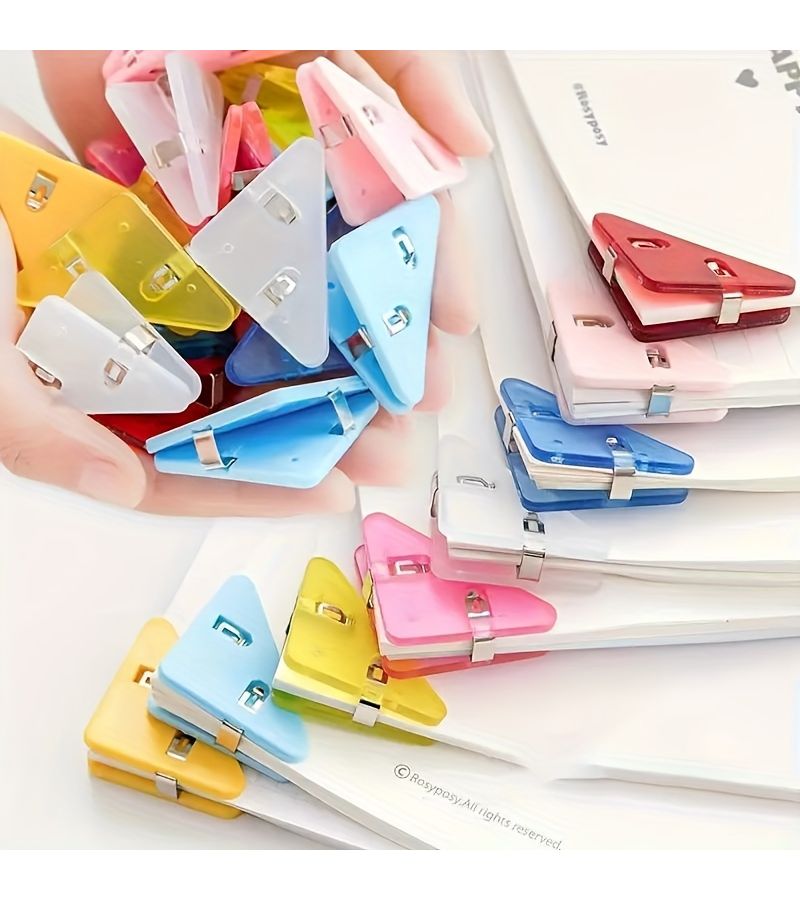 10 Piece Office Triangle Book Clips Anti Curl Plastic File Organizers - Image 2