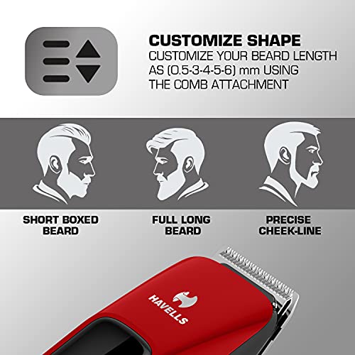 Havells Men Bt5111C Cordless Beard Trimmer With Comb (Black & Red) - Image 4