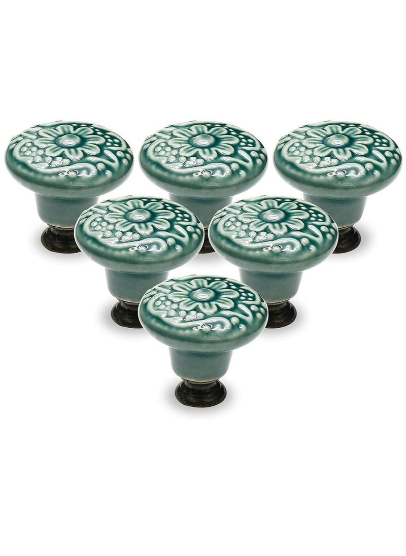 Drawer Knobs Greyish Green Cabinet Knobs Retro Ceramic Dresser Knobs 33mm Drawer Knobs Door Knobs Drawer Pulls Dresser Handles with Mounting Screws  6pcs 1.3" - Image 1