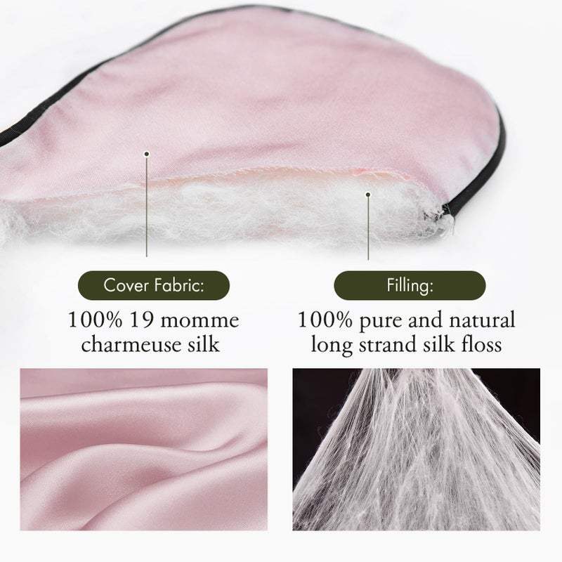 LilySilk قناع النوم من ليلي سيلك 100% حرير - قناع عيون مع حزام مرن 2 عبوة مع سدادات أذن، قناع عين ناعم ومريح للرجال والنساء، قناع للعين للسفر/النوم/العمل بنظام المناوبات، أسود + وردي - Image 2