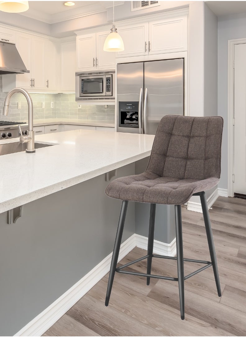 Modern Upholstered Bar Stool with Backrest – High-Density Foam Cushion, Sturdy Metal Legs, and Ergonomic Design – 95cm Total Height, 64cm Seat Height, 47cm Seat Width, 45cm Seat Depth, 57.5cm Leg Spread – Maximum Weight Capacity 150 KG – Ideal for reception table, Kitchen Islands, Breakfast Bars, and Home Dining. Brown (Arfan)