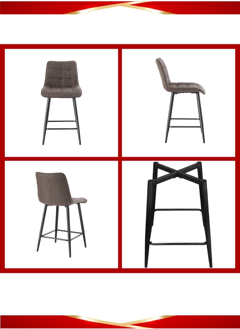 Modern Upholstered Bar Stool with Backrest – High-Density Foam Cushion, Sturdy Metal Legs, and Ergonomic Design – 95cm Total Height, 64cm Seat Height, 47cm Seat Width, 45cm Seat Depth, 57.5cm Leg Spread – Maximum Weight Capacity 150 KG – Ideal for reception table, Kitchen Islands, Breakfast Bars, and Home Dining. Brown (Arfan)