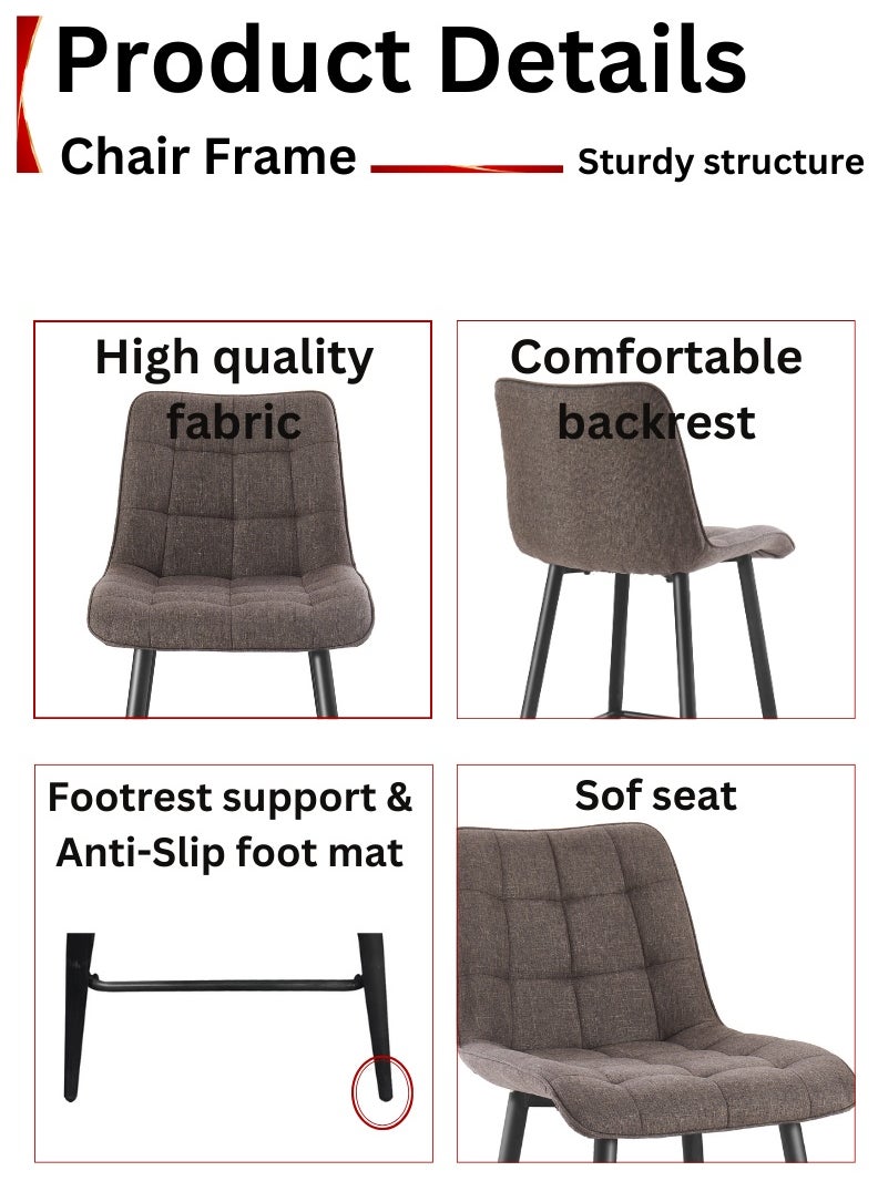 Modern Upholstered Bar Stool with Backrest – High-Density Foam Cushion, Sturdy Metal Legs, and Ergonomic Design – 95cm Total Height, 64cm Seat Height, 47cm Seat Width, 45cm Seat Depth, 57.5cm Leg Spread – Maximum Weight Capacity 150 KG – Ideal for reception table, Kitchen Islands, Breakfast Bars, and Home Dining. Brown (Arfan)