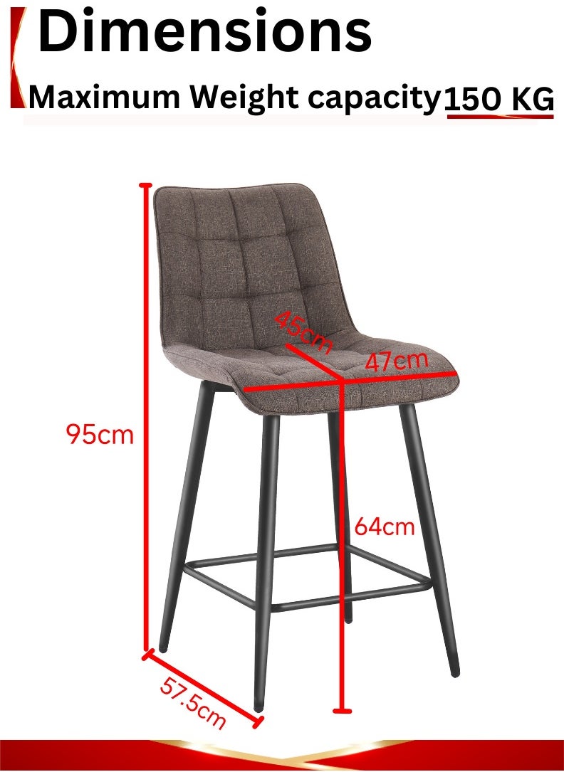 Modern Upholstered Bar Stool with Backrest – High-Density Foam Cushion, Sturdy Metal Legs, and Ergonomic Design – 95cm Total Height, 64cm Seat Height, 47cm Seat Width, 45cm Seat Depth, 57.5cm Leg Spread – Maximum Weight Capacity 150 KG – Ideal for reception table, Kitchen Islands, Breakfast Bars, and Home Dining. Brown (Arfan)