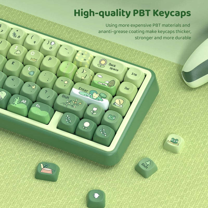 dagaladoo Matcha Green Frog Cute Keycap Set, PBT Custom Keyboard caps 60% 75% 100%,dye Sublimation,MOA Profile keycaps for Mechanical Keyboard, Compatible with ANSI/ISO,TKL, Full-Sized Layout - Image 3