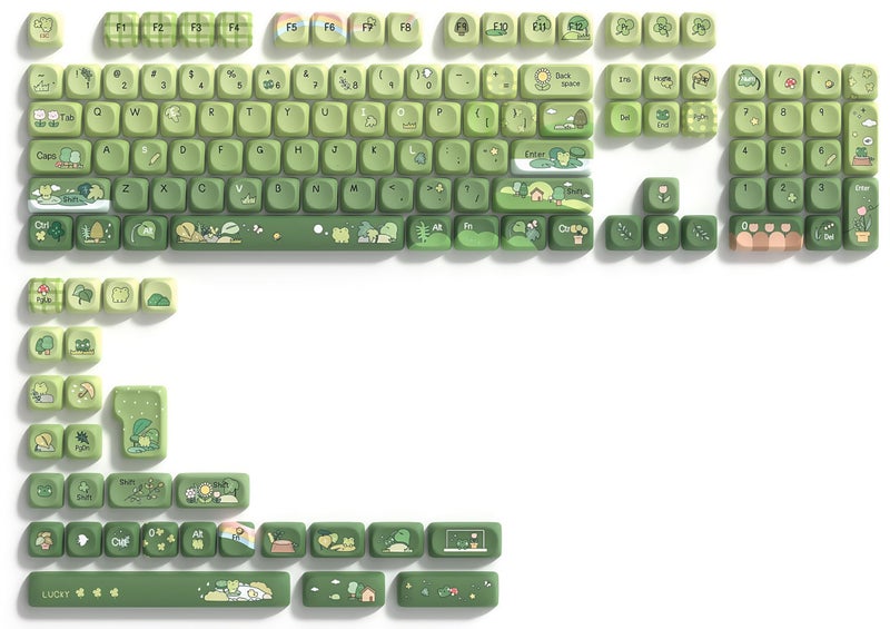 dagaladoo Matcha Green Frog Cute Keycap Set, PBT Custom Keyboard caps 60% 75% 100%,dye Sublimation,MOA Profile keycaps for Mechanical Keyboard, Compatible with ANSI/ISO,TKL, Full-Sized Layout - Image 1