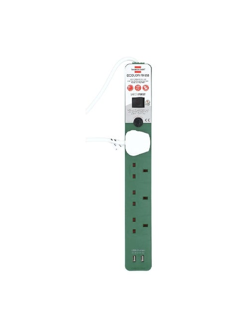4-Way Dual USB Extension Cord Green and White 3 m 1153243029